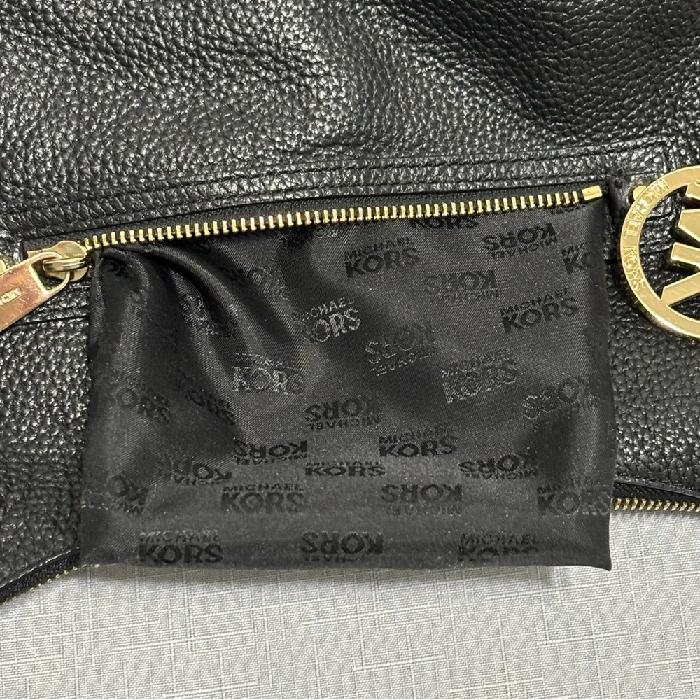 Michael Kors Black Leather Hobo Bag with Gold Accents - Picture 13 of 15
